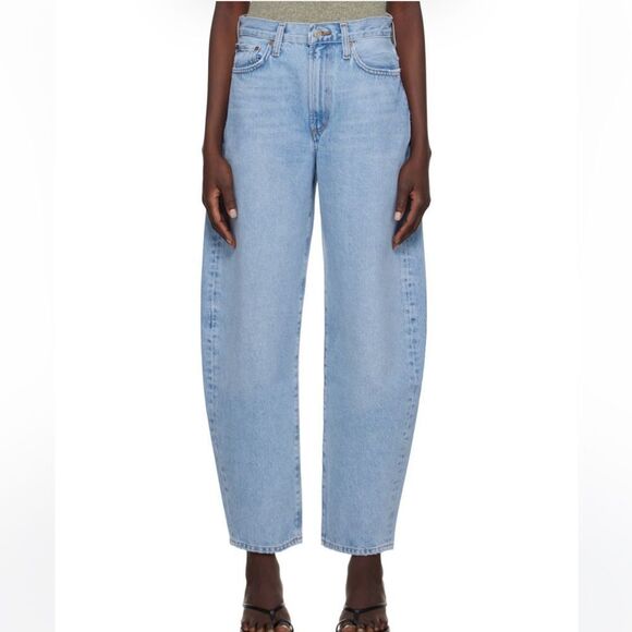 Balloon Barrel Jean Light wash Rigid Denim High Rise Oversized Blue Size 26 4 - Picture 2 of 8